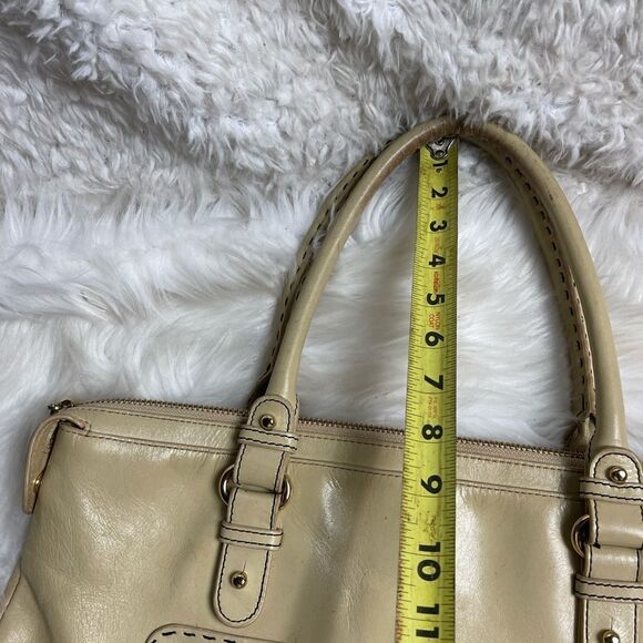 Badgley Mischka leather Beige extra large | Mercari Badgley Mischka leather Beige extra large Satchel gold tone& brown stitch accent